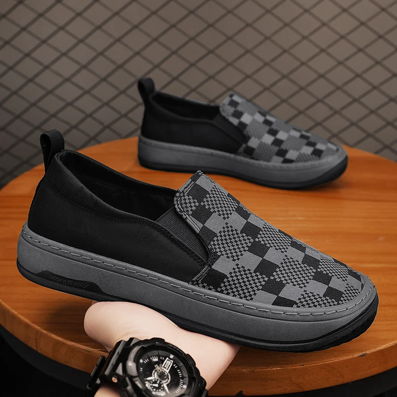 

Spring Summer Men's Loafers Flat Non-Slip Checkered Business Shoes calçados feminino de couro legítimo zapatillas de hombre sne