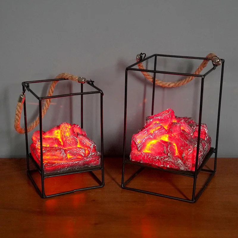 

Charcoal Flame Lantern Lamps LED Flame Lamps Simulated Fireplace Flame Effect Light Bulb AA Battery Living Room Easter Decor