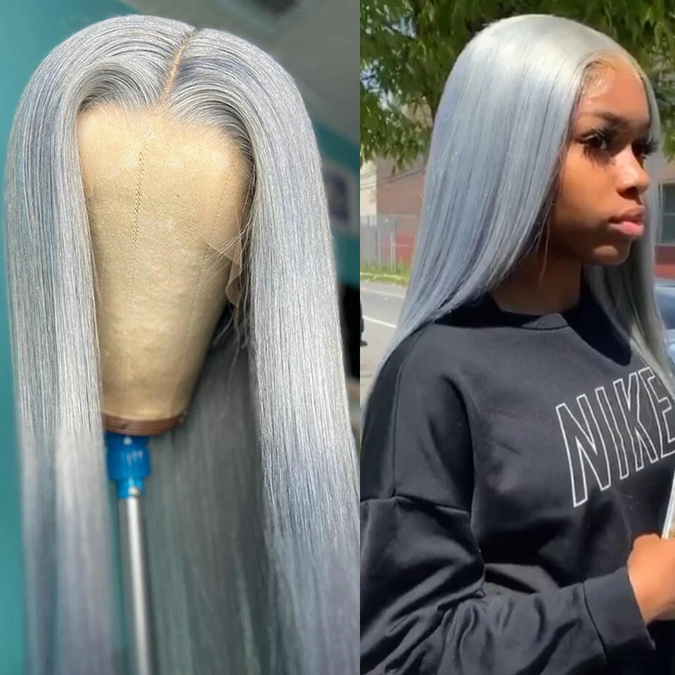 Long Soft Transparent 13x4Lace Front Wig For Black Women Grey Ash Blonde Straight Mixed Human Hair Wig Pre Plucked With BabyHair