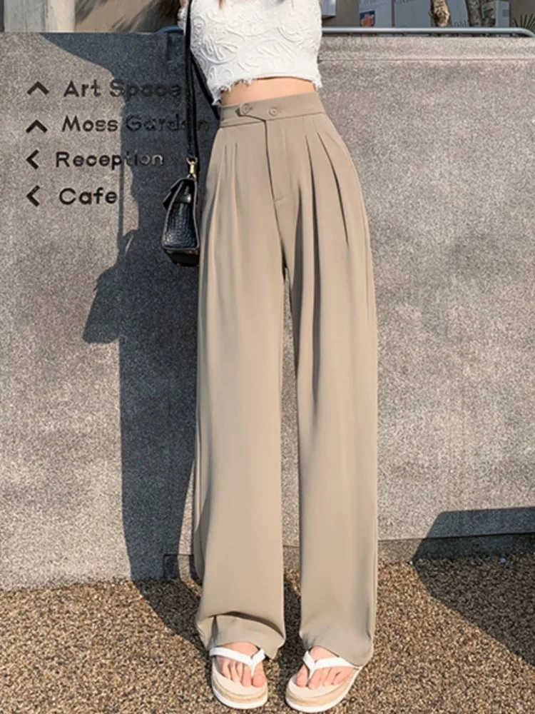

2022 Women Elegant Solid Trousers High Waisted Suit Pant Fashion Office Lady Casual Famale Straight Pants