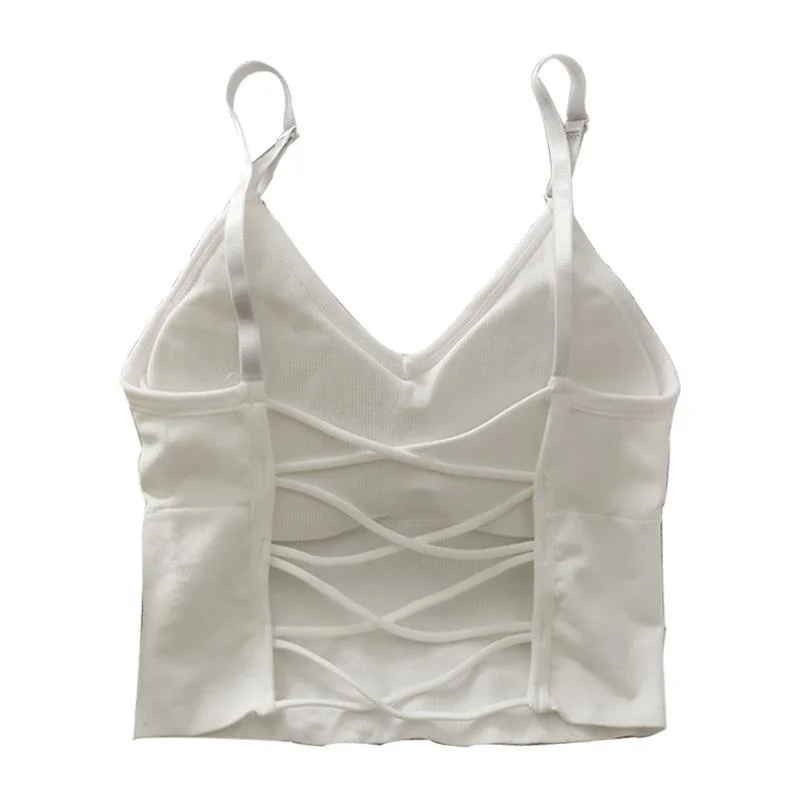 Sexy Suspender Vest Women's Breast Cushion Net Red Versatile Solid Color Short Style Hot Girl Bottomed Bra Top |