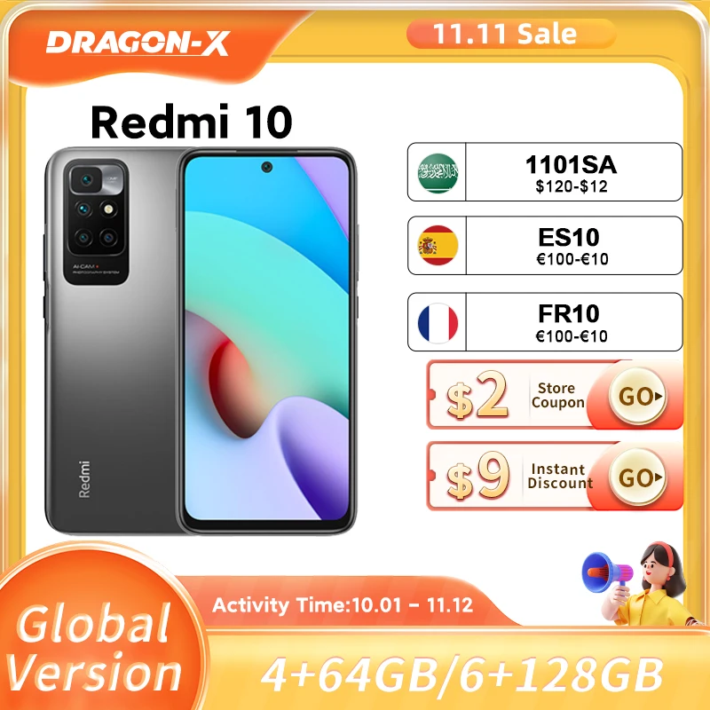 

Global Version Xiaomi Redmi 10 4GB 64GB New Smartphone MediaTek Helio G88 Octa Core90Hz FHD Display 50MP AI quad camera