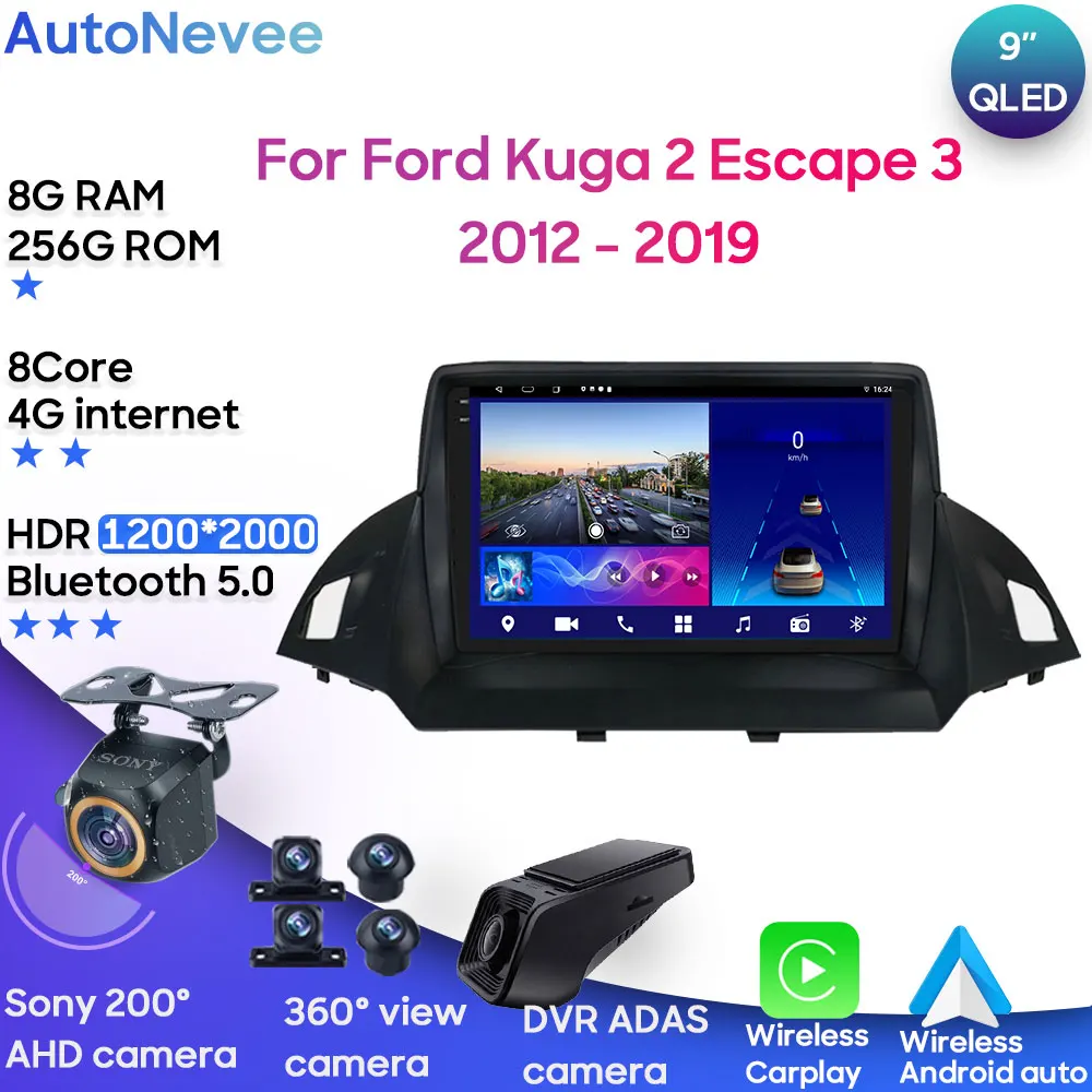 

Мультимедийная система Android для Ford Kuga 2 Escape 3 2012-2019, автомобильная стереосистема с процессором, радио, QLED-проигрывателем, навигацией для Carplay, авто, HDR, BT