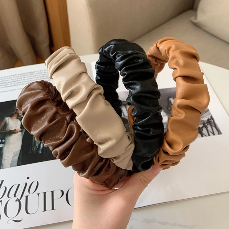 

Women Headband PU Leather Retro Hairbands for Women Top Knotted Girls Hair Band Female Hair Accessories Handmade Head Hoop Bezel