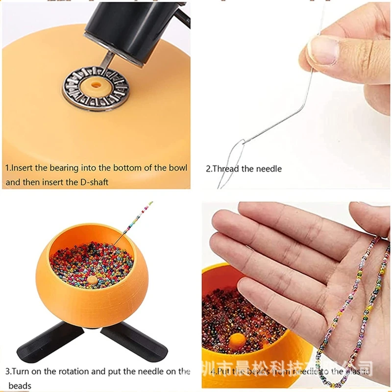 

Electric Bead Spinner Kit Adjustable Speed Spin Bead Loader Bowl with Curved Needles for DIY Bracelets Necklaces