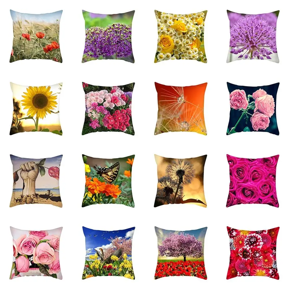 

Квадратная наволочка из полиэстера с цветочным рисунком, 45x45 см