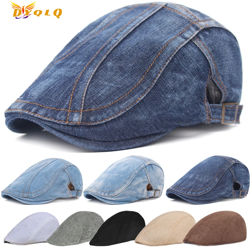 

Adjustable Denim Beret Hats Men Women Jeans Berets Newsboy Flat Gatsby Cabbie Driving Windpoof Cap Hats Forward Peaked Caps