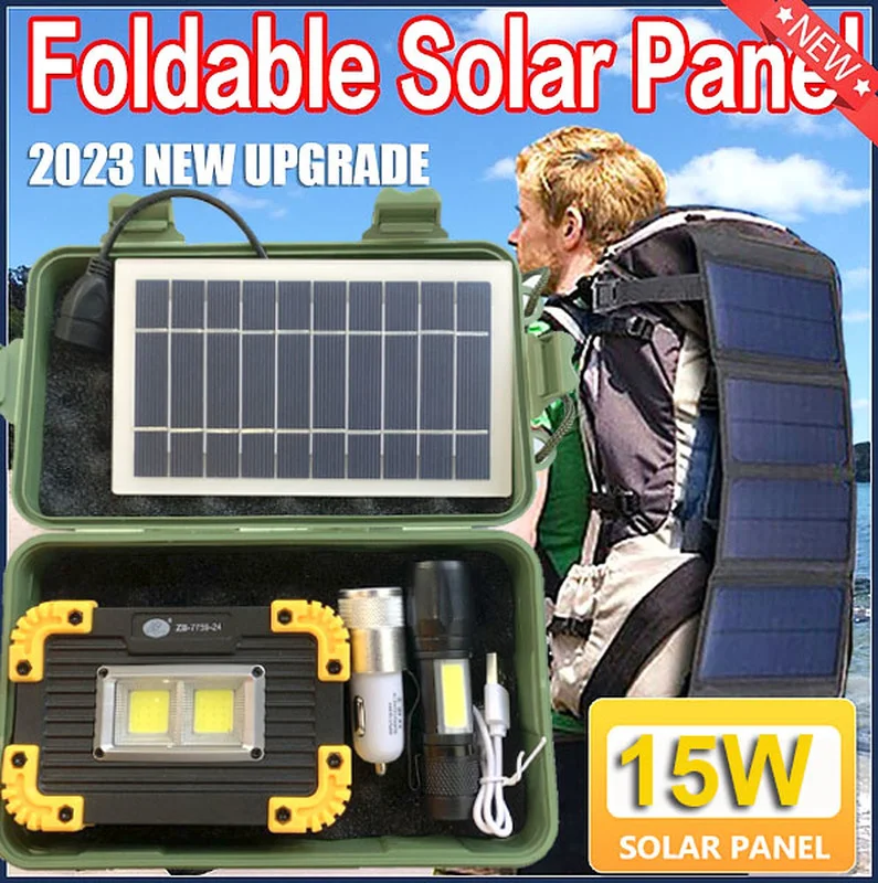 

High Power LED Flashlight Solar Panel Kit Travel Light for Camping Lantern Led Lamp Battery Solar Charger Set Camping Hiking
