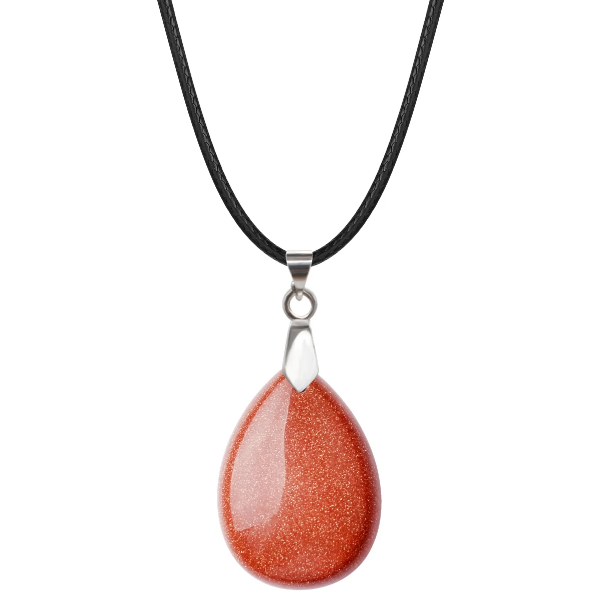 

6PCS Red Goldstone 25x35MM Teardrop Gemstone Pendant Necklace for Women Men Healing Chakra Crystal Spiritual Waterdrop Jewelry