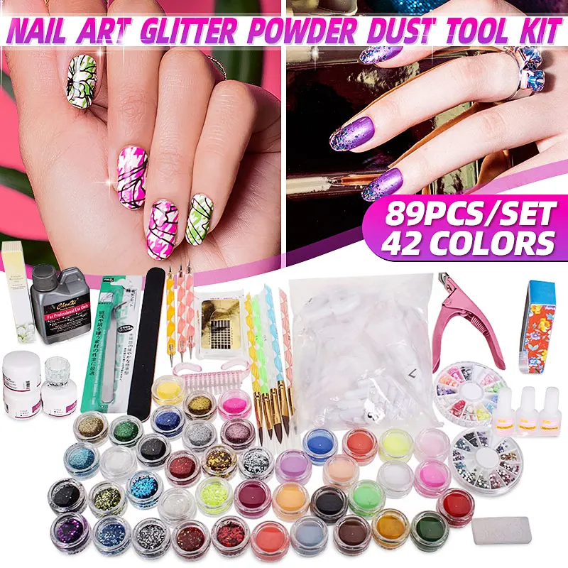 

89pcs/set Professional Acrylic Powder and Liquid Set with Glitter Powder Nail Tips Acrylic Nail Supplies for Nail Extension
