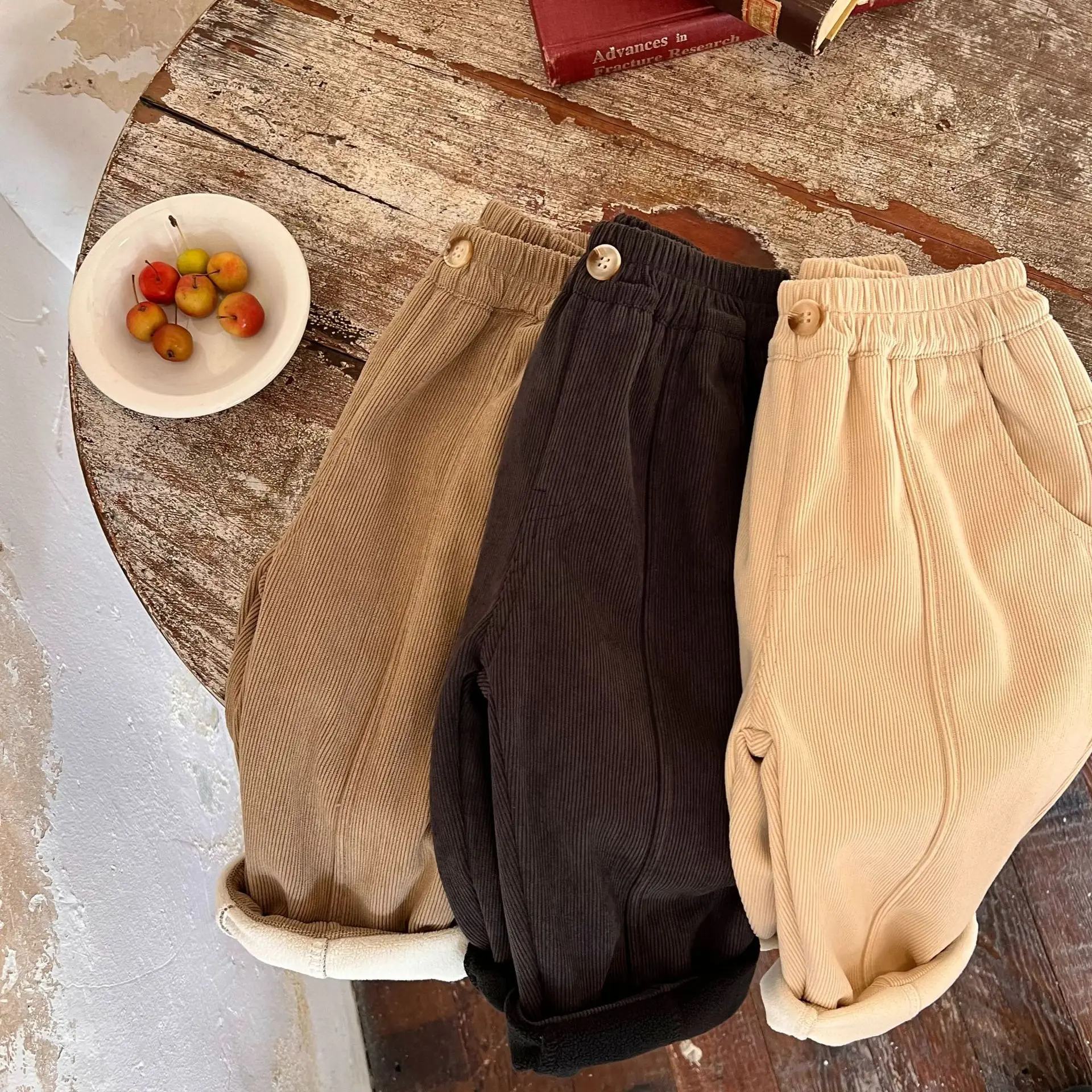 

Children's Trousers 2022 Autumn New Boys Girls Thick Corduroy Solid Color Casual Pants