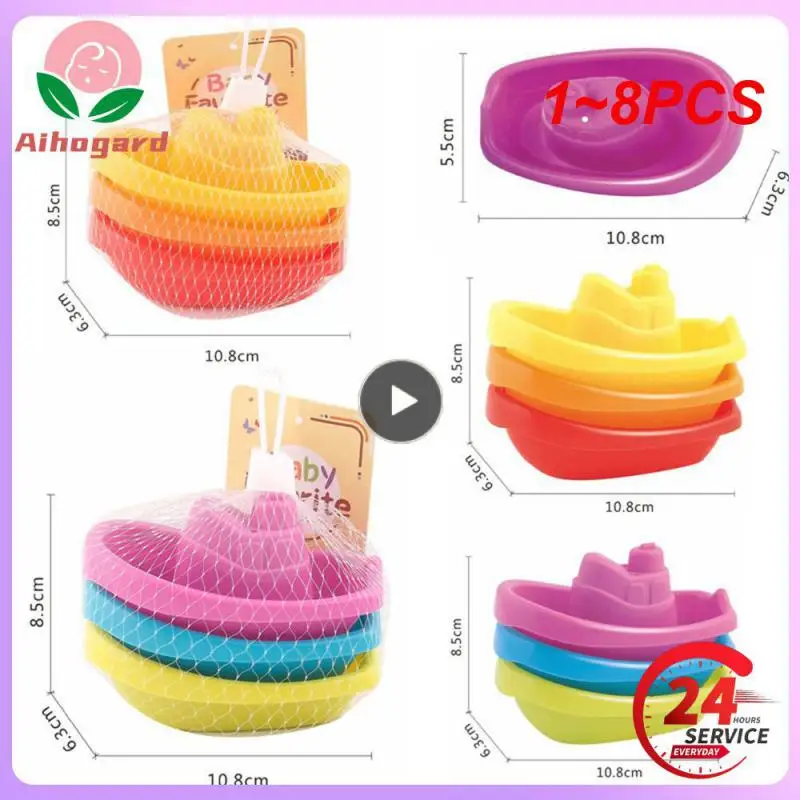 

1~8PCS Baby Bath Toys Stacking Boat Toys Colorful Early Education Intelligence Gift Boat-shaped Stacked Cup Folding Tower Baby