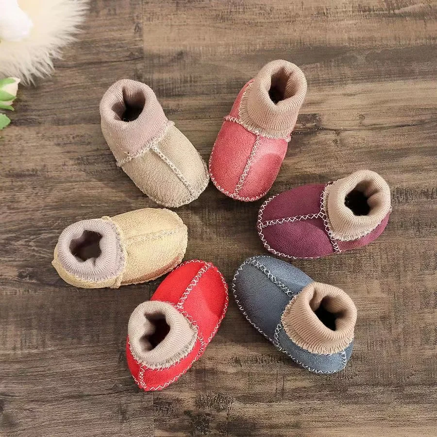 Winter Baby Toddler Shoes Boys Soft Non-slip Leather Fur Children Socks Boots Newborn Kids Casual Warm Indoor Floor Cotton Shoes