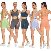yoga suit new summer explosion style threaded tight hip lift plastic chest high waist yoga suit large size sports tights