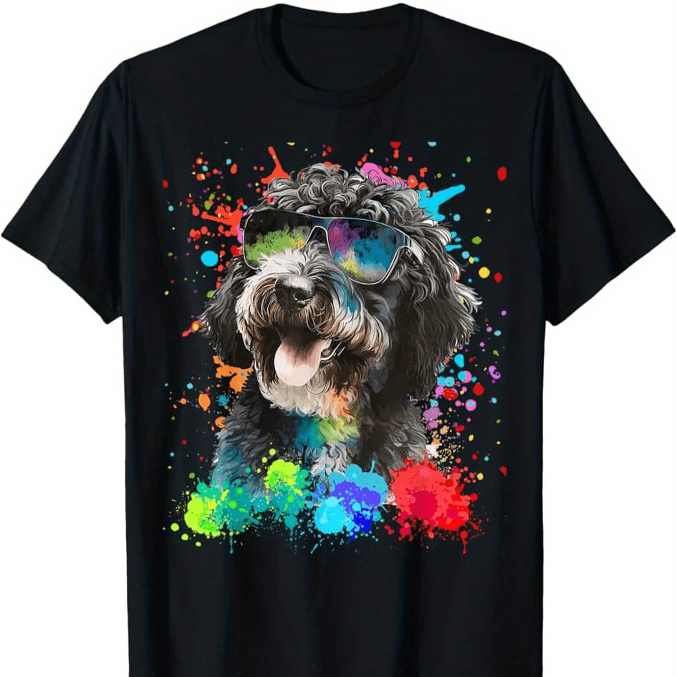Фото Футболка Aussiedoodle Dog в очках, 100% хлопок, с круглым вырезом и коротким рукавом, летняя повседневная мужская футболка, уличная одежда №1