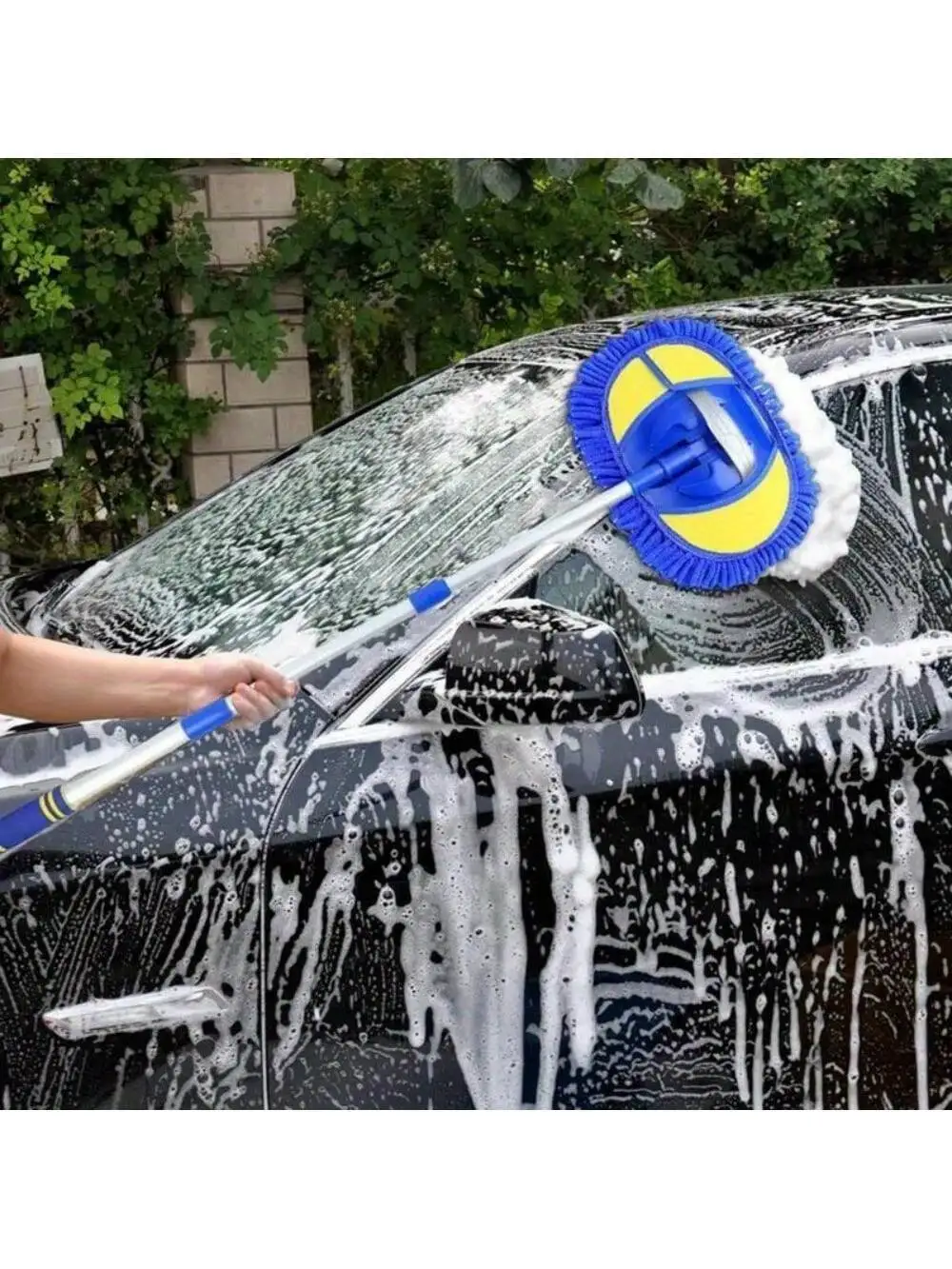 Щетка для мытья автомобиля шениль искусственная шайба из микрофибры длинная