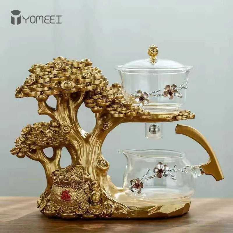 

YOMEEI New Arrival Creative Cash Cow Glass Teapot Automatic Tea Set Heat-resistant Tea Infuser Turkish Drip Making Pot With Base