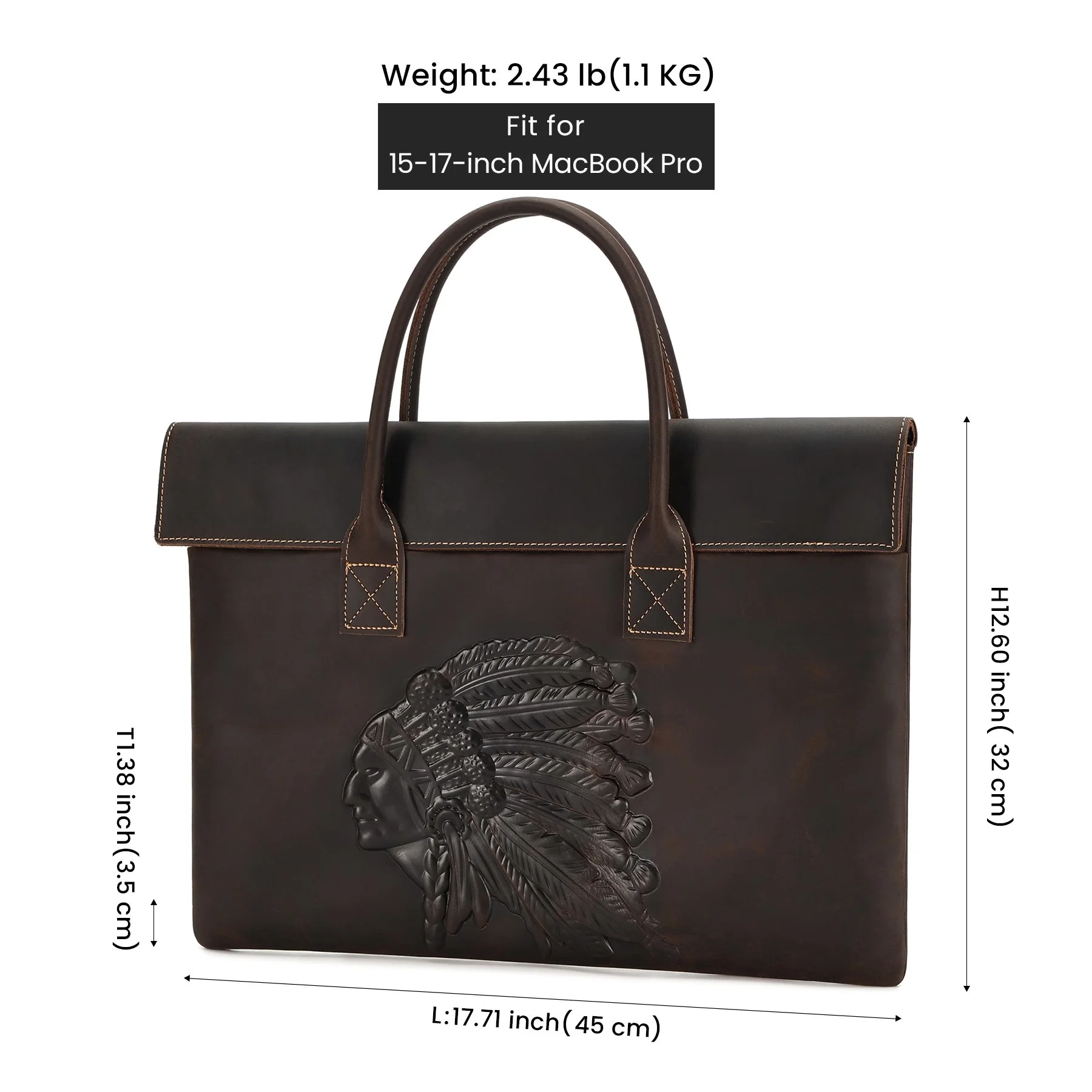 

Crazy Horse Leather Men Briefcase Vintage Pattern Embossed Handbag Male Portfolio Laptop Office Business Work Bag Tote