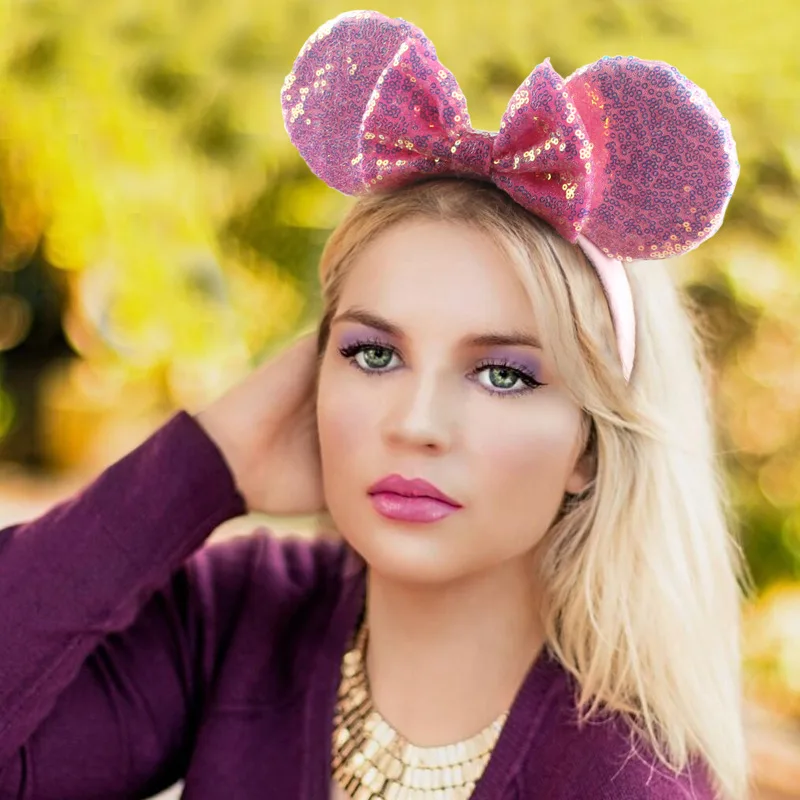 

5Pcs/Lot 2022 New Oversized Thicken Mouse Ears Headband For Girls Glitter Bow Hairband DIY Women Festival Party Hair Accessories