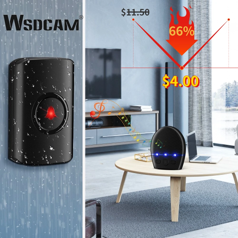 Wsdcam умный дверной звонок беспроводной водонепроницаемый IP65 Уровень с 38 песнями