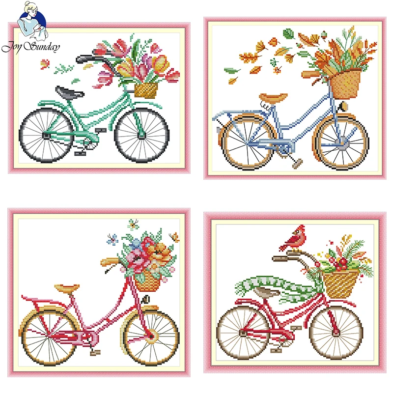 Flower Bike Collection Count and Stamped Cross Stitch Kit 14CT 11CT White Cloth Printing Needle Thread Embroidery Set Home Decor