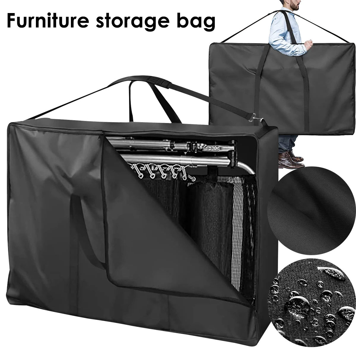 Furniture Storage Bag 600D Oxford Cloth Large Outside Chair Storage Bag Waterproof Patio Cushion Storage Bag Heavy Duty Chair