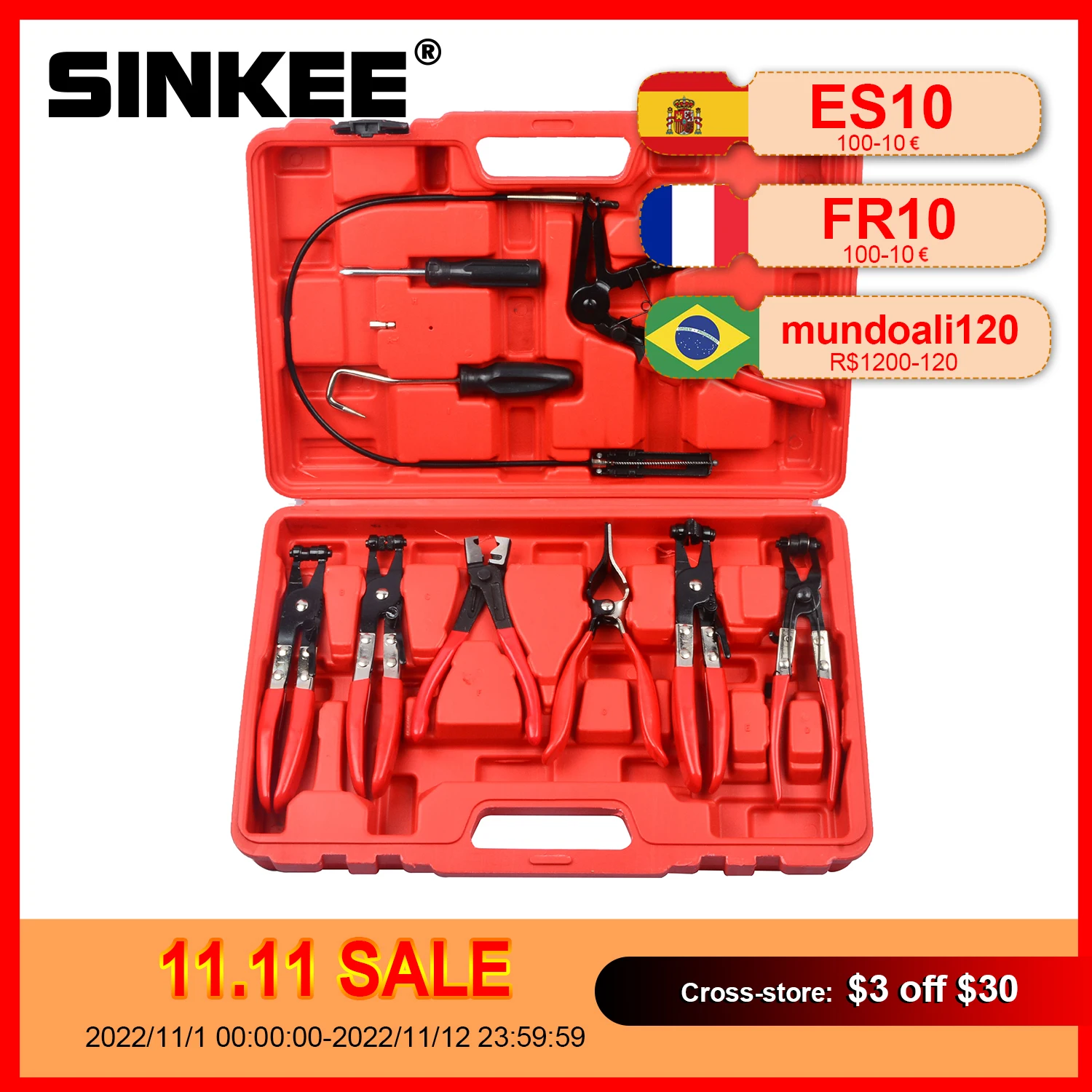

Hose Clamp Ring Plier Flexible Clip Set Cable Plier Swivel Jaw Tool Remover Auto Hand Tool 9Pcs/Set