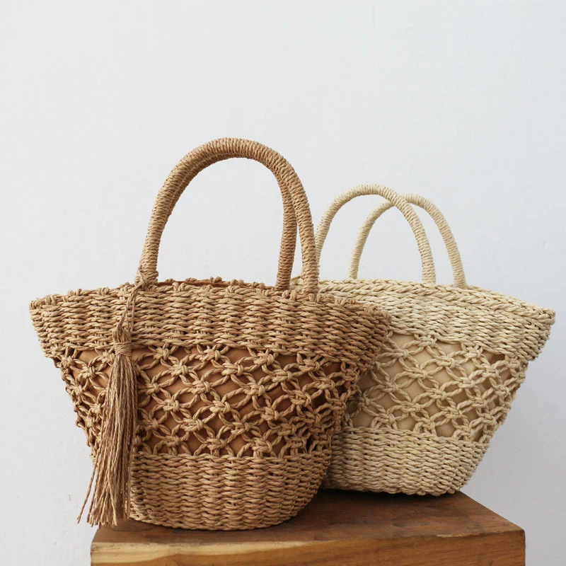 

Beach Bag For Women Summer 2023 New Hot Basket Woven Straw Braided With Top Handle Handbags Shopping Party Fashion Bucket Clutch