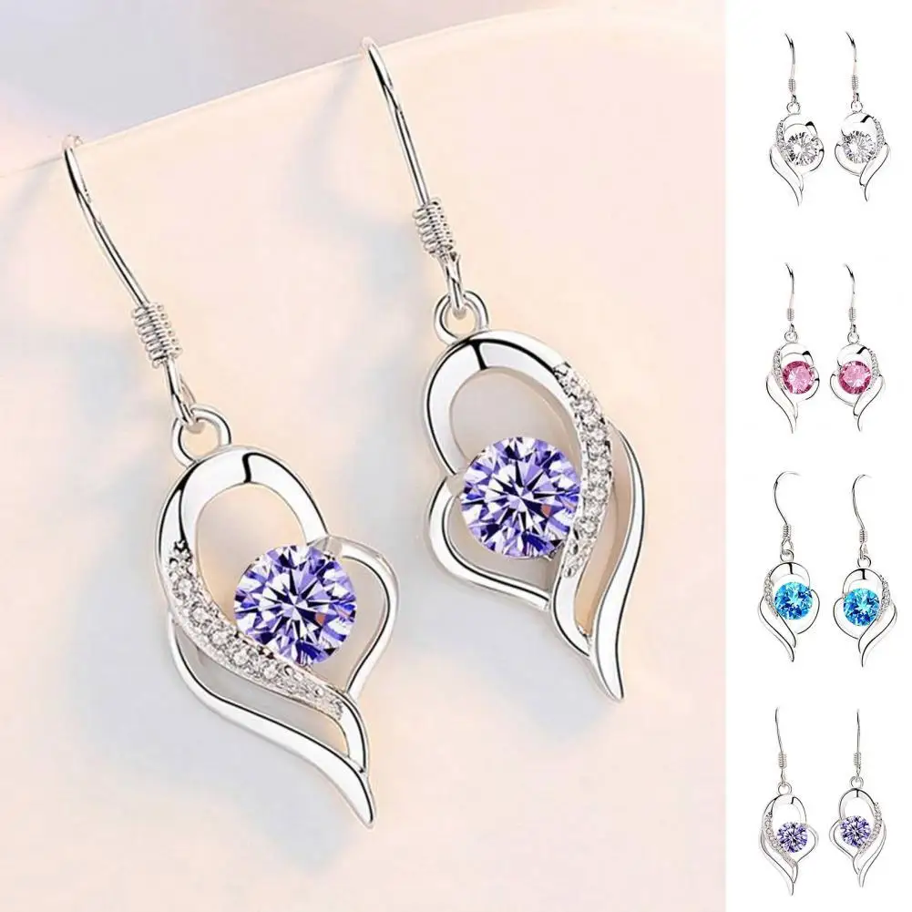 

1 Pair Hook Earrings Hollow Out Heart Shape Jewelry Electroplated Long Lasting Drop Earrings for Wedding