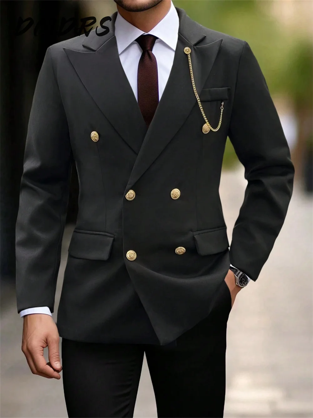 Красивый двубортный мужской костюм куртка брюки комплект из 2 предметов деловой