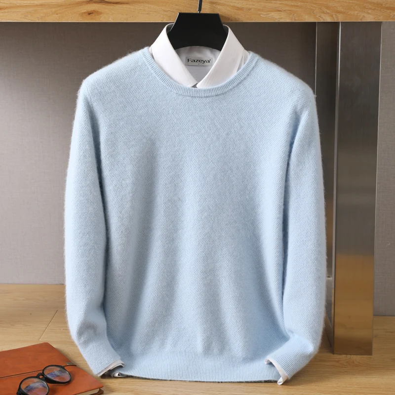 Autumn And Winter 2022 New Mink Down Men's Round Neck Millet Loose Knit Fashion Solid Color Slim Long Sleeve With Bottoming Top