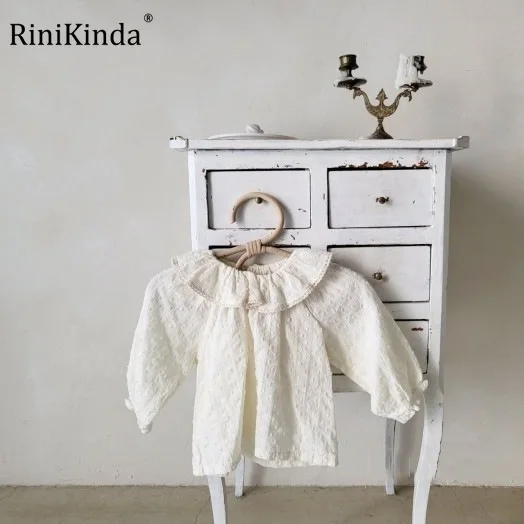 

RiniKinda 2022 Autumn Ids Baby Girls Long Sleeve Solid Shirt Tops Clothes Turn Down Collar Cotton Girls Blouse Toddler Shirts