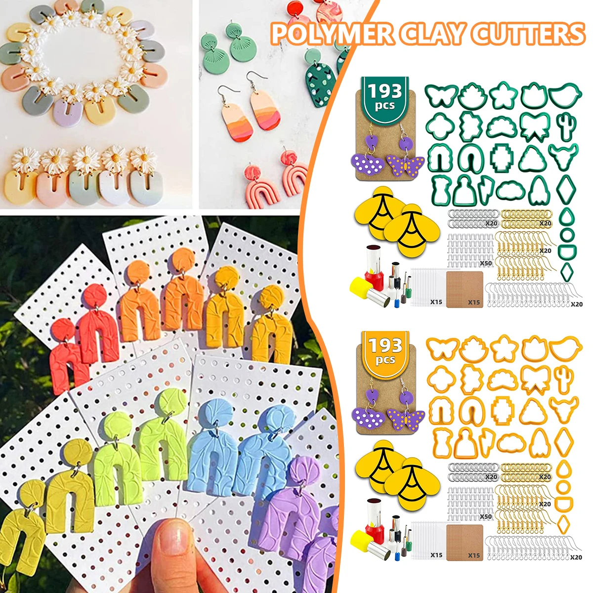 

Набор резцов из полимерной глины, 193 шт., серьги из пластичной глины, резаки с серьгами, крючками и колечками, многоразовые аксессуары «сдела...