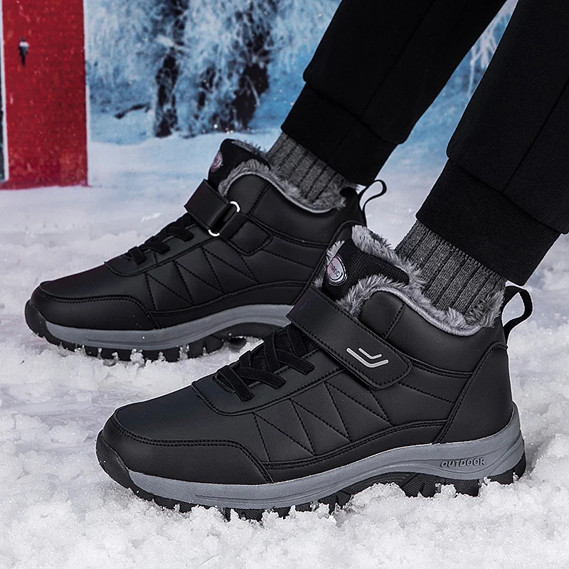 2022 New Winter Men Sneakes Waterproof Warm Leather Shoes Man Outdoor Non-slip Running Shoes Light Plush Walking Snow Boots Male