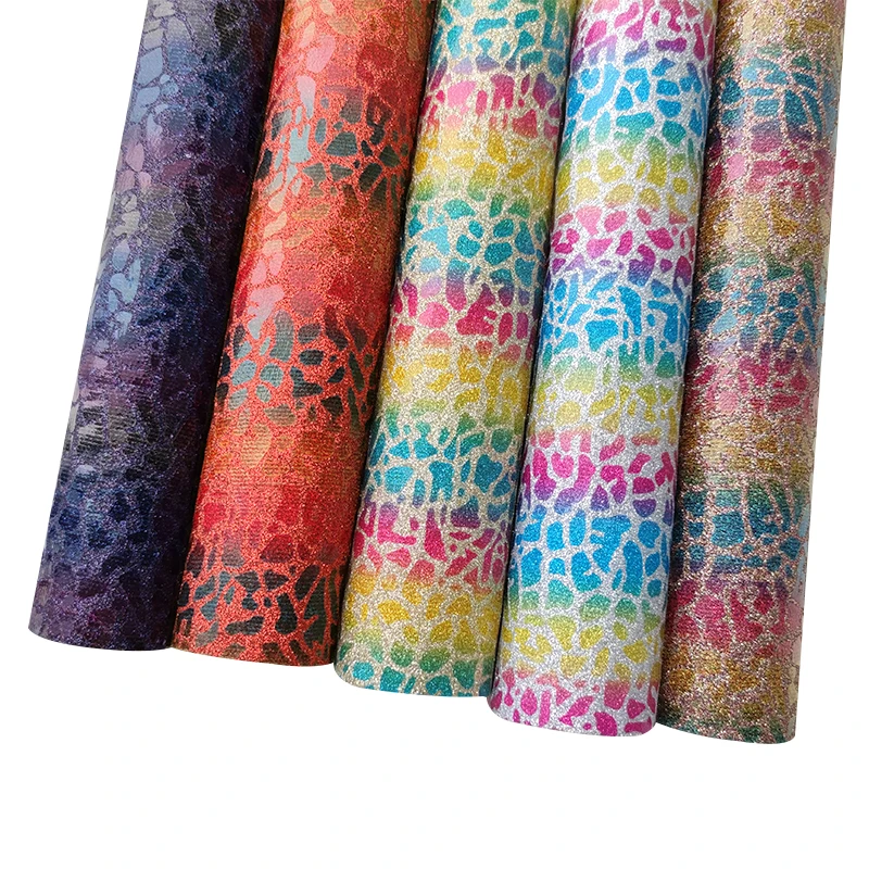 

2021 Super leopard skin rainbow color Faux Leather Fabric Cotton Back for Making Shoe Bag Craft Decoration Purse