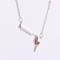 temperament love heart red wine bottle cup pendant necklace jewelry accessories