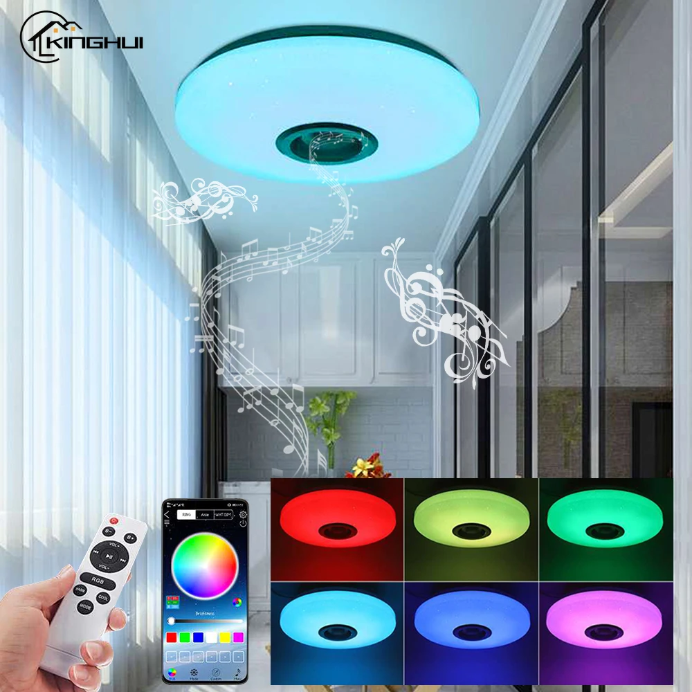 

36W Colorful Music Ceiling Light Rgb Dimmable Remote Control App Light For Living Room Bedroom Bluetooth Speaker Lighting Tool