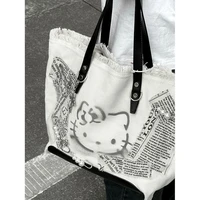 original hellokitty canvas shoulder bag y2k hot girl kawaii embroidered tote bag casual niche cute girls gift clothing matching