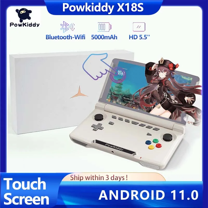 

Powkiddy X18S Flip Game Console Handheld Game Player Android 11 T618 Chip 5.5'' Touch Screen IPS Game Players Ram 4GB Rom 64GB