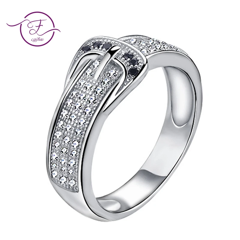 

New Fashion Belt Buckle Design Pave Cubic Zircon Rings for Women Fine Jewelry Party Korean Style Silver Color Ring Gift