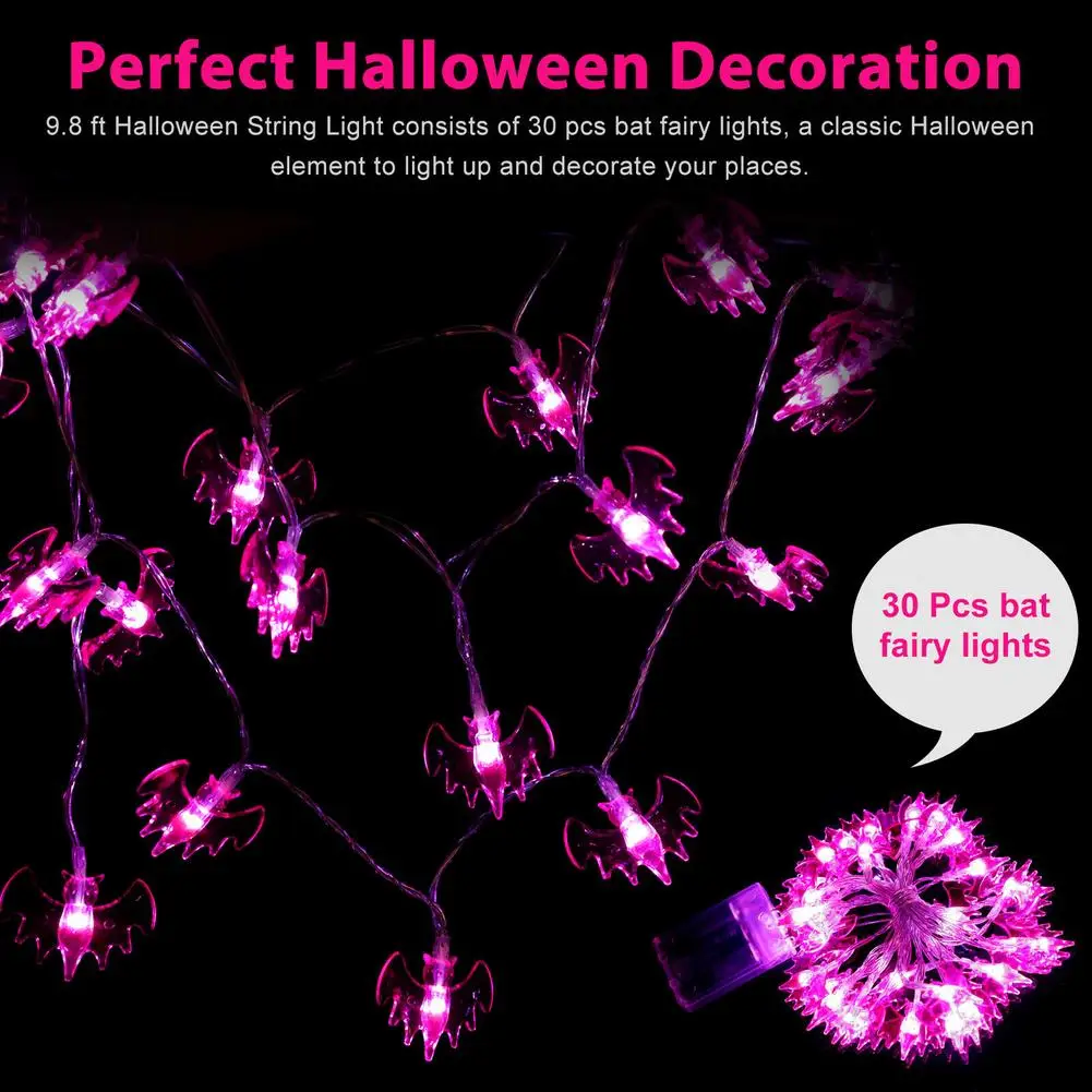 

30led Halloween Bat String Light Bendable Flexible Decorative Fairy Lamp For Garden Path Yard Decor