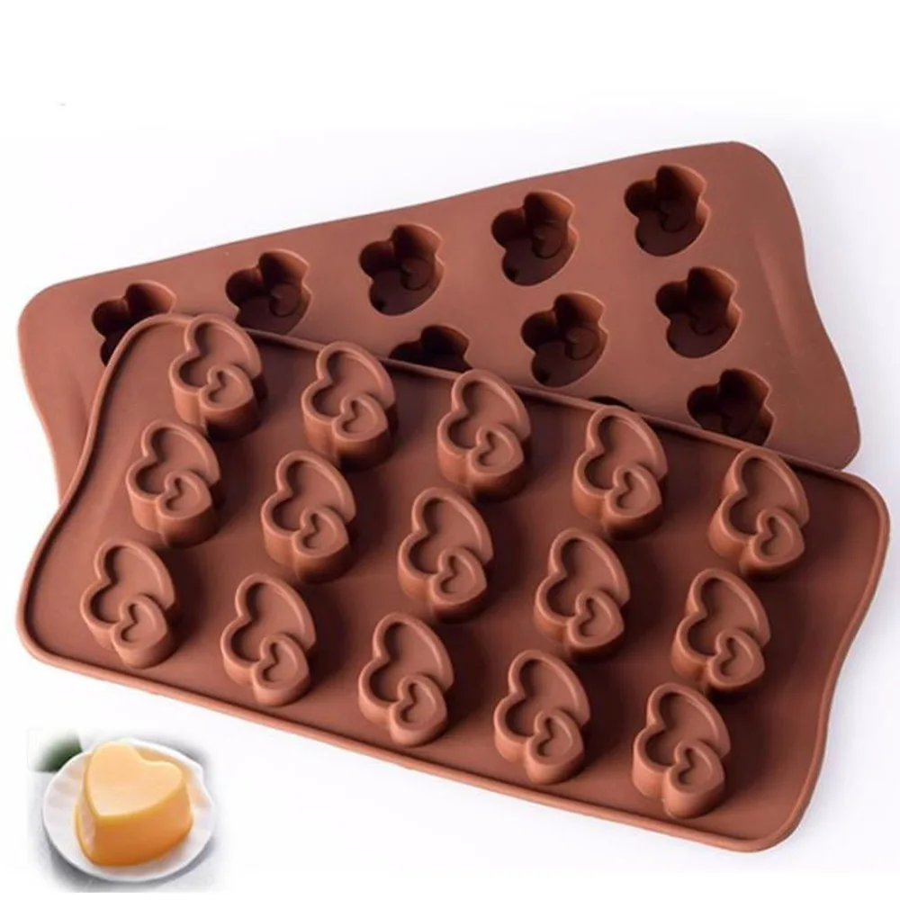 

15 Cavity Double Heart Silicone Jelly Moulds Fifteen Holes Ice Cube Tray Heat Resistance Baking Kitchen Chocolate Molds