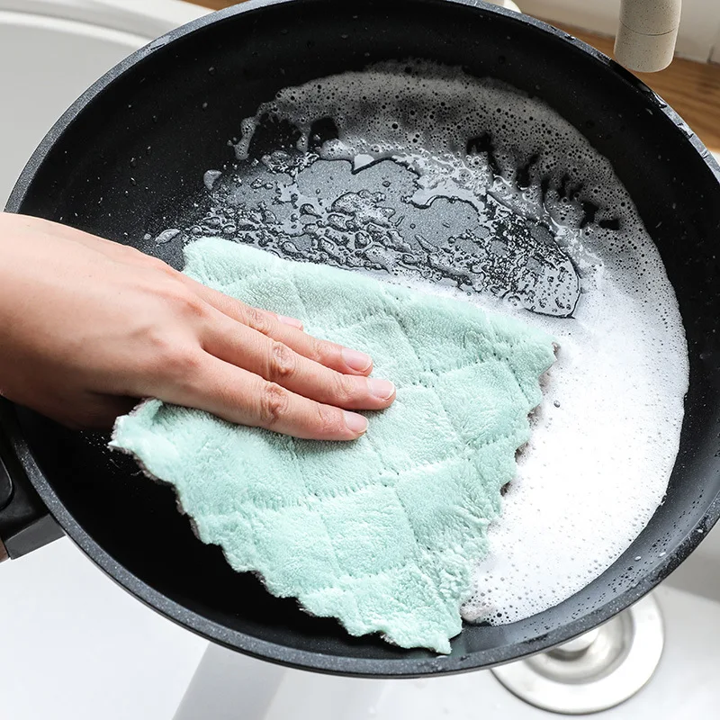 

Впитывающая ткань из микрофибры для кухонной посуды, чистящее полотенце, утолщенные тряпки, домашняя антипригарная хлопчатобумажная салфе...