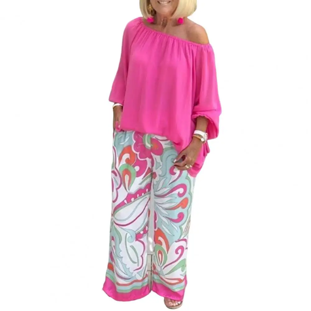 Women Tops Pants Suit Leisure Women Blouse Pants Set Mid Waist Colorful Pattern  Stylish Full Length Spring Tops  Suit images - 6