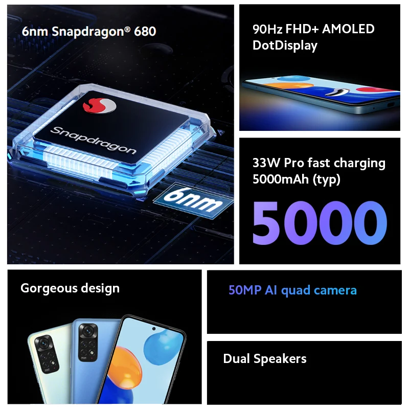 Смартфон Xiaomi Redmi Note 11 64 ГБ 128 Snapdragon 680 восемь ядер 6 43 дюйма AMOLED 33 Вт быстрая зарядка