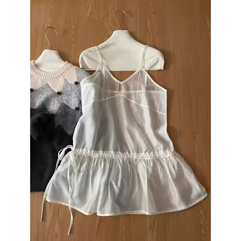 Ropa Mujer сетчатый жилет на шнуровке одежда топ без рукавов с v-образным вырезом