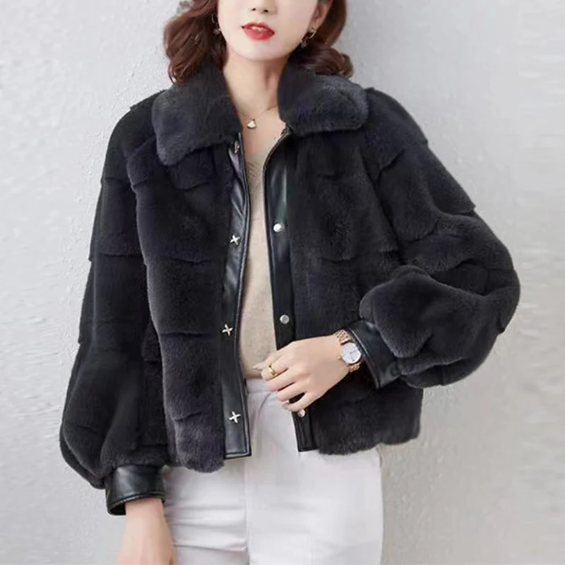 Mink Fur Coat Warm Plush Jackets Women Winter Outerwear 2022 Faux Fur Coat Female Artificial Rex Rabbit Fur Jacket Fluffy Coats