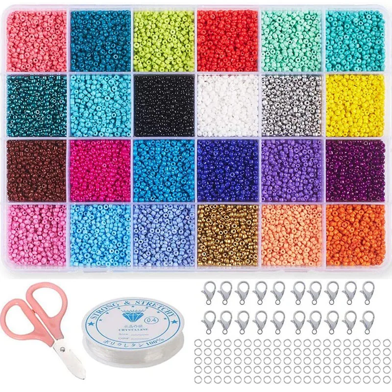 

Artracyse 24000PCS 24 Color Seed Beads for Bracelets 2mm Colored Small Glass Beads for Bracelets Jewelry Making Crafts