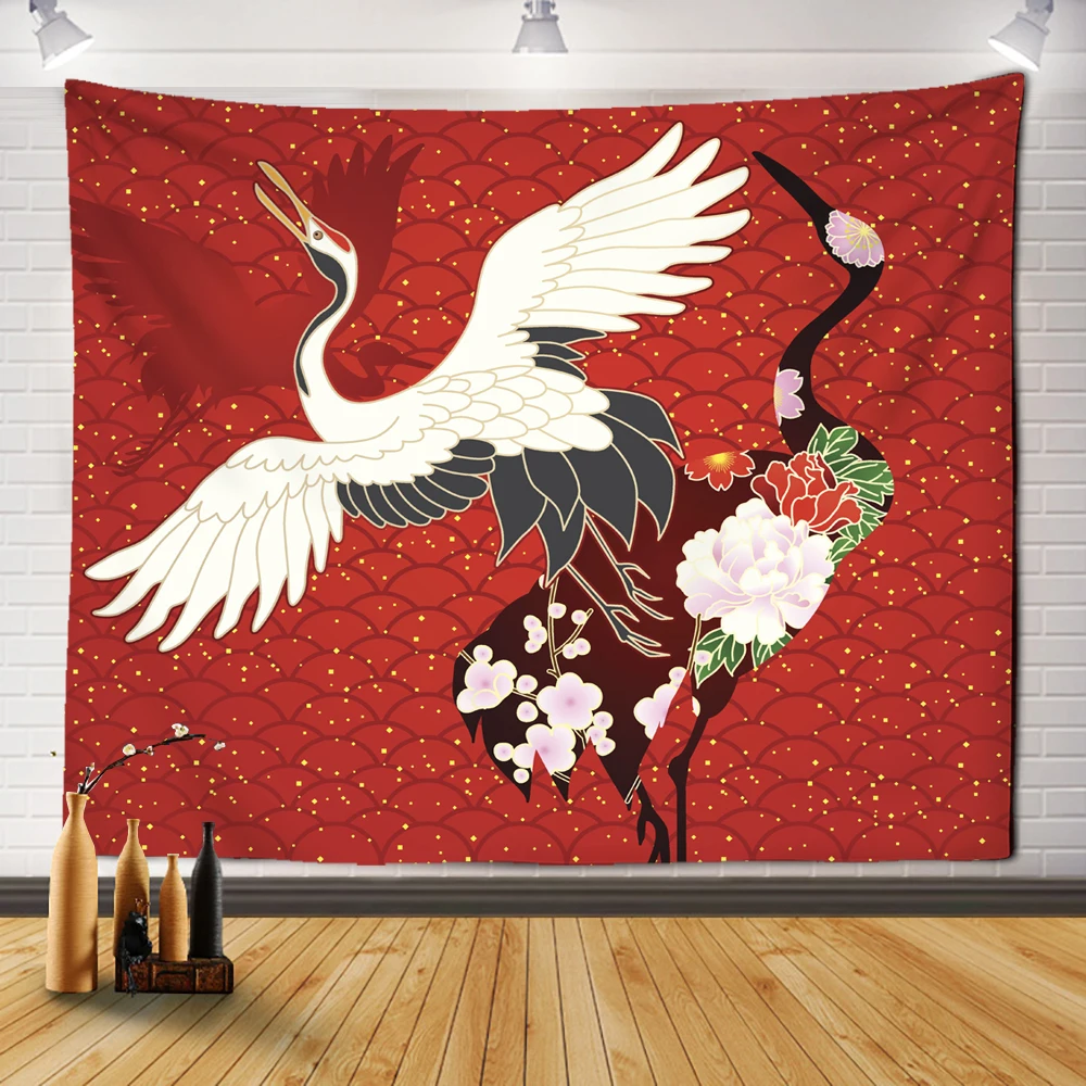 

Wall hanging painting watercolor flying crane flower jungle tapestry wall hanging dormitory living room bedroom decoration Bohem