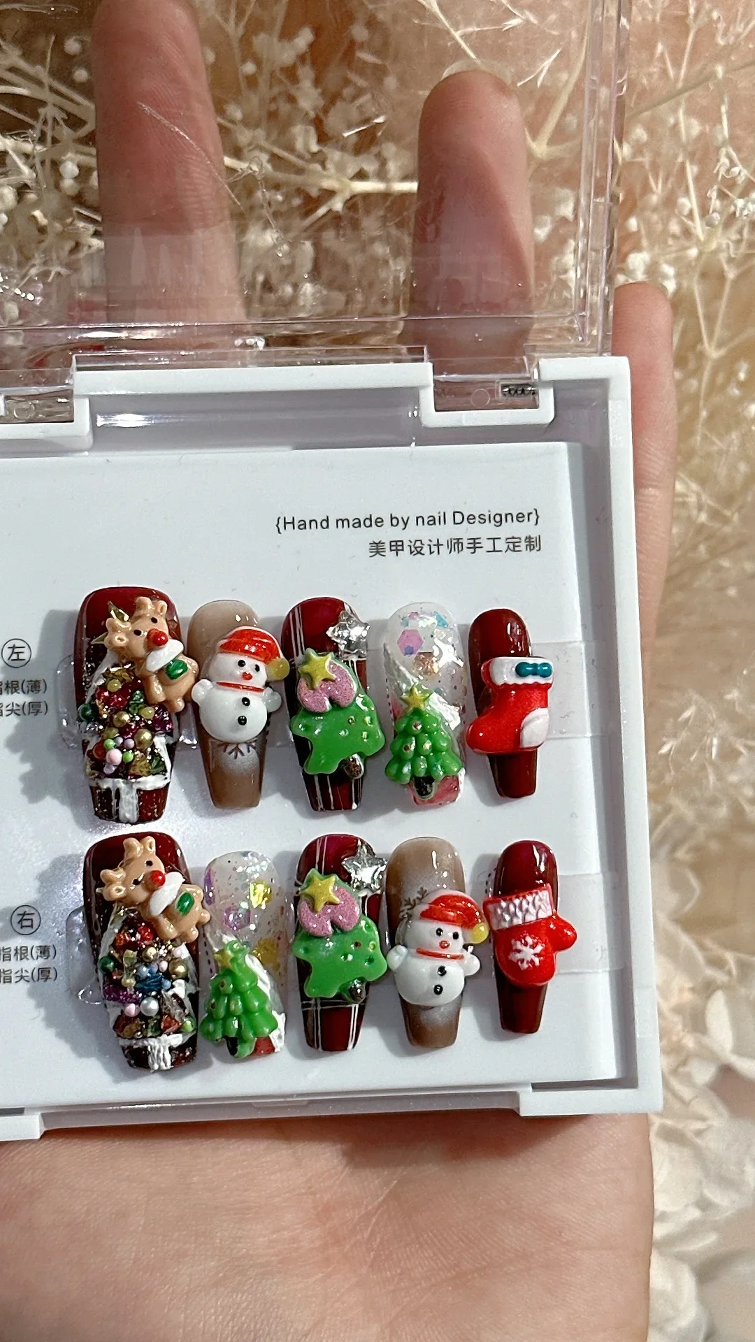 Нажмите на ногти ручной работы флуоресцентная рождественская елка лось снеговик